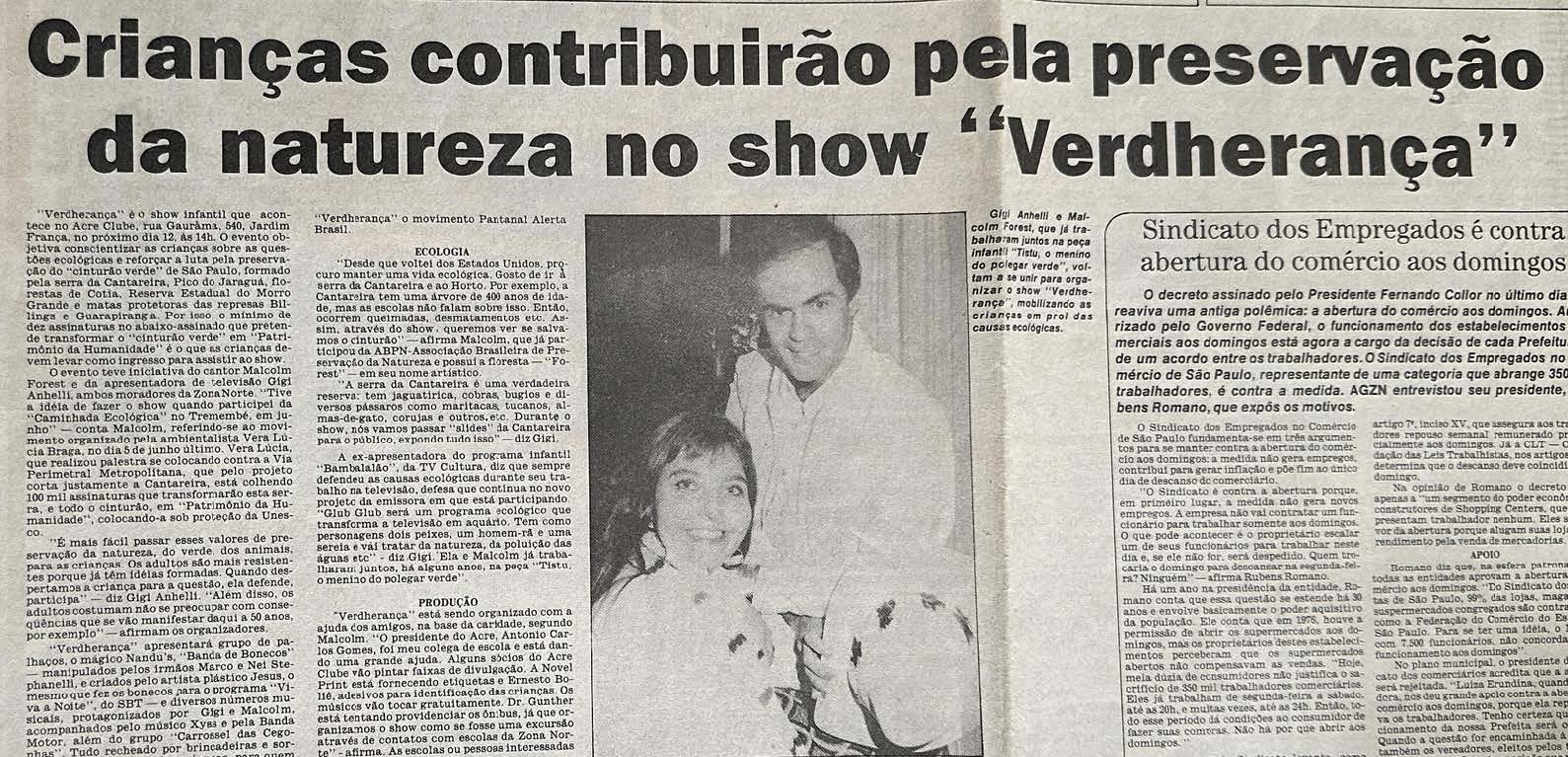 Manchete de Jornal falando do show Verdeherança